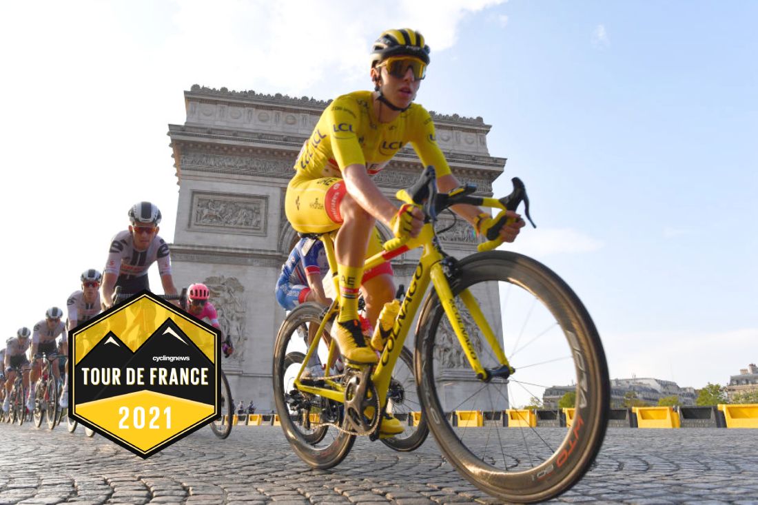 Tadej Pogacar (UAE Team Emirates) riding to victory at the 2020 Tour de France