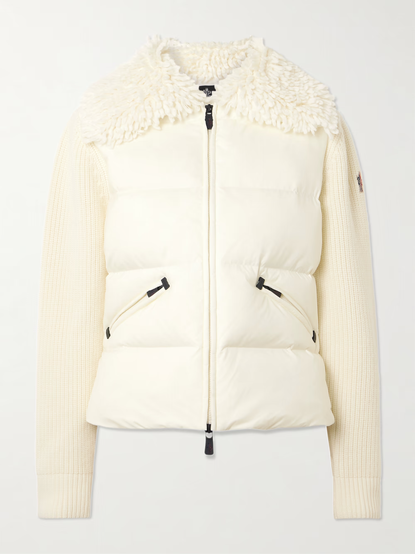 Moncler Grenoble Fleece and quilted shell-paneled ribbed wool cardigan