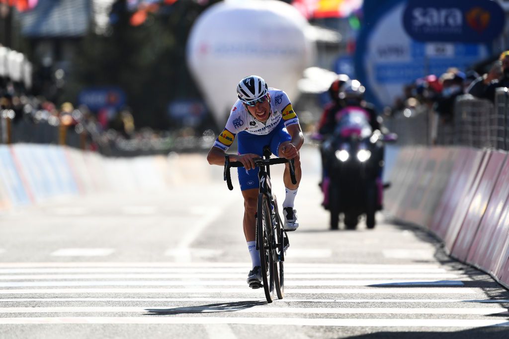 SESTRIERE ITALY OCTOBER 24 Arrival Joao Almeida of Portugal and Team Deceuninck QuickStep during the 103rd Giro dItalia 2020 Stage 20 a 190km stage from Alba to Sestriere 2035m girodiitalia Giro on October 24 2020 in Sestriere Italy Photo by Stuart FranklinGetty Images