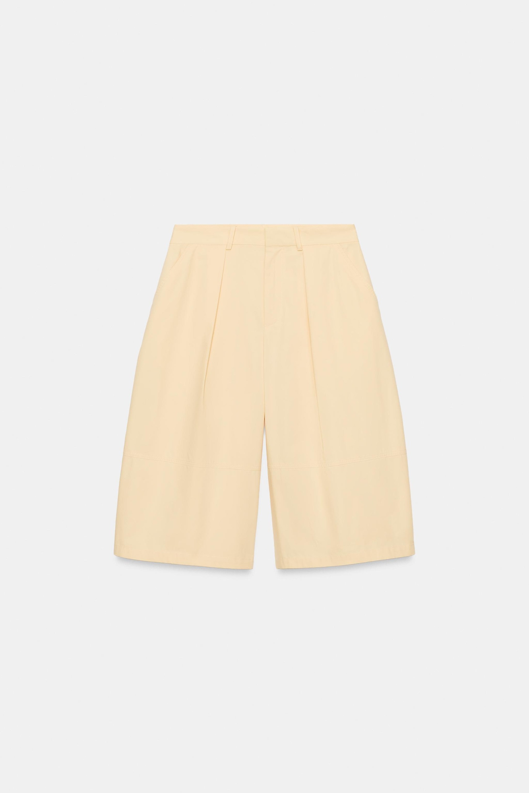 ZARA, Zw Collection Pleated Bermuda Shorts - Butter - Xs