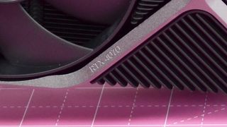 The RTX 4070 logo etched into the trim of the Nvidia GeForce RTX 4070 graphics card