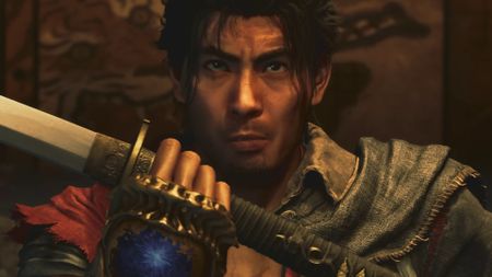 Protagonist Miyamoto Musashi grips his blade in Onimusha: Way of the Sword