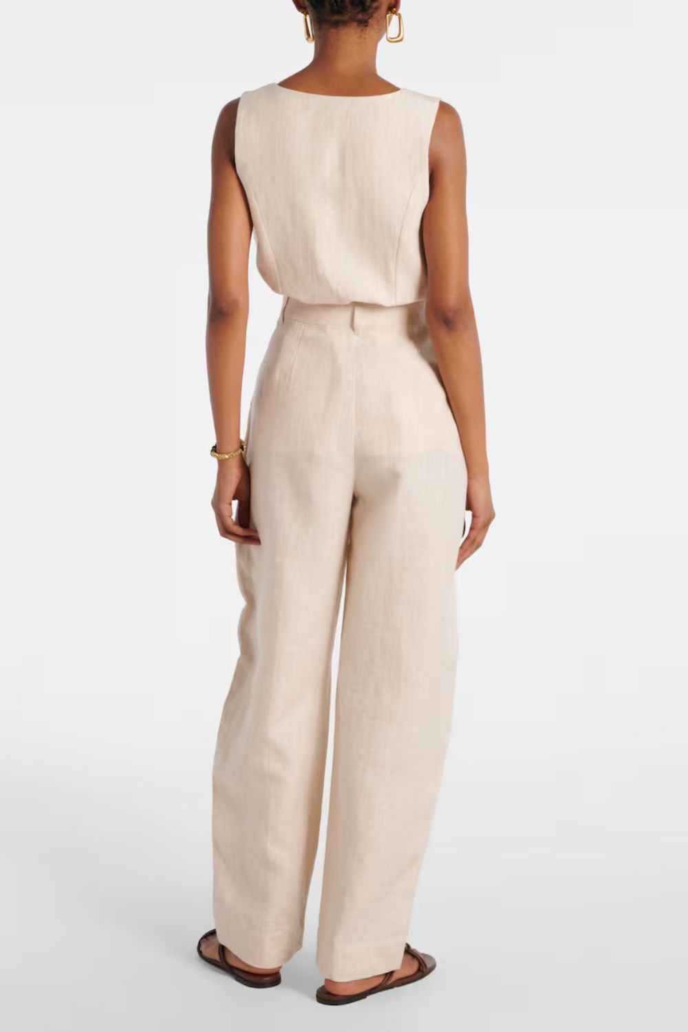Lucille Pinstripe Linen Barrel-Leg Pants