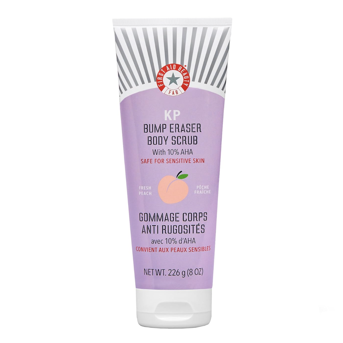 First Aid Beauty - Kp Bump Eraser Body Scrub With 10% Aha, Keratosis Pilaris Exfoliator With Glycolic and Lactic Acids, Helps Reduce Chicken Skin Bumps, Safe for Sensitive Skin, New Peach Scent (8 Oz)