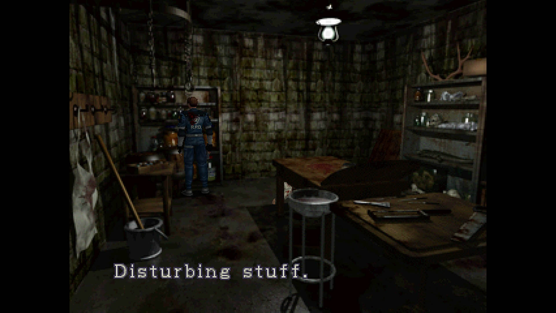 "Disturbing stuff" thinks Leon Kennedy as he explores a secret underground lab in Resident Evil 2 for the PC