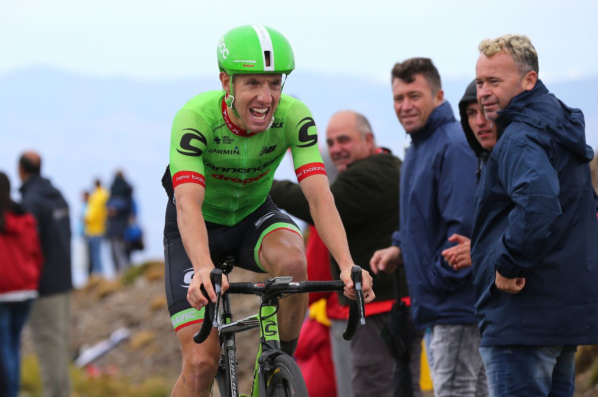 Michael Woods suffering on the road to Calar Alto
