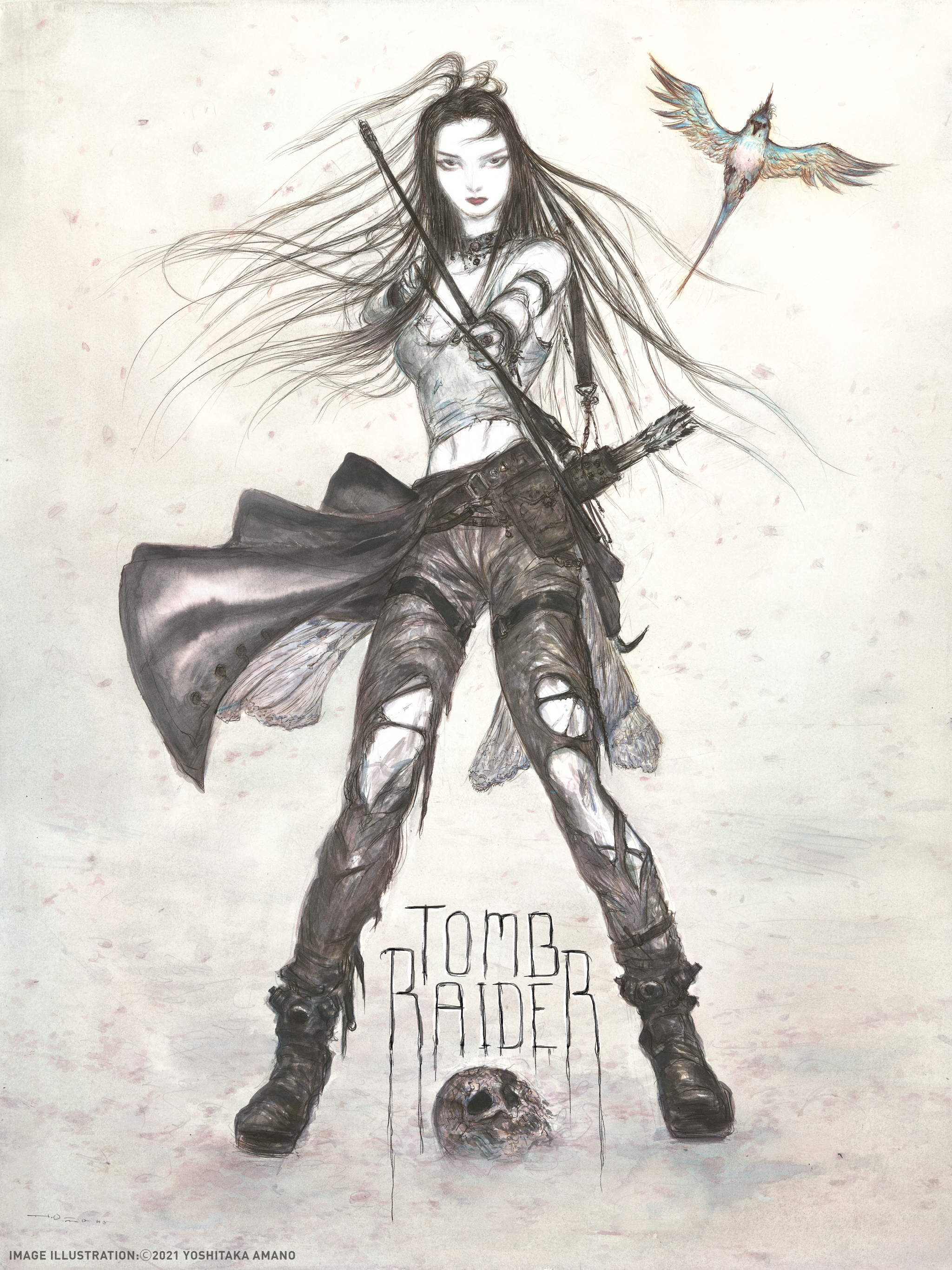 Seni peringatan Tomb Raider: Tomb Raider (2013) oleh Yoshitaka Amano