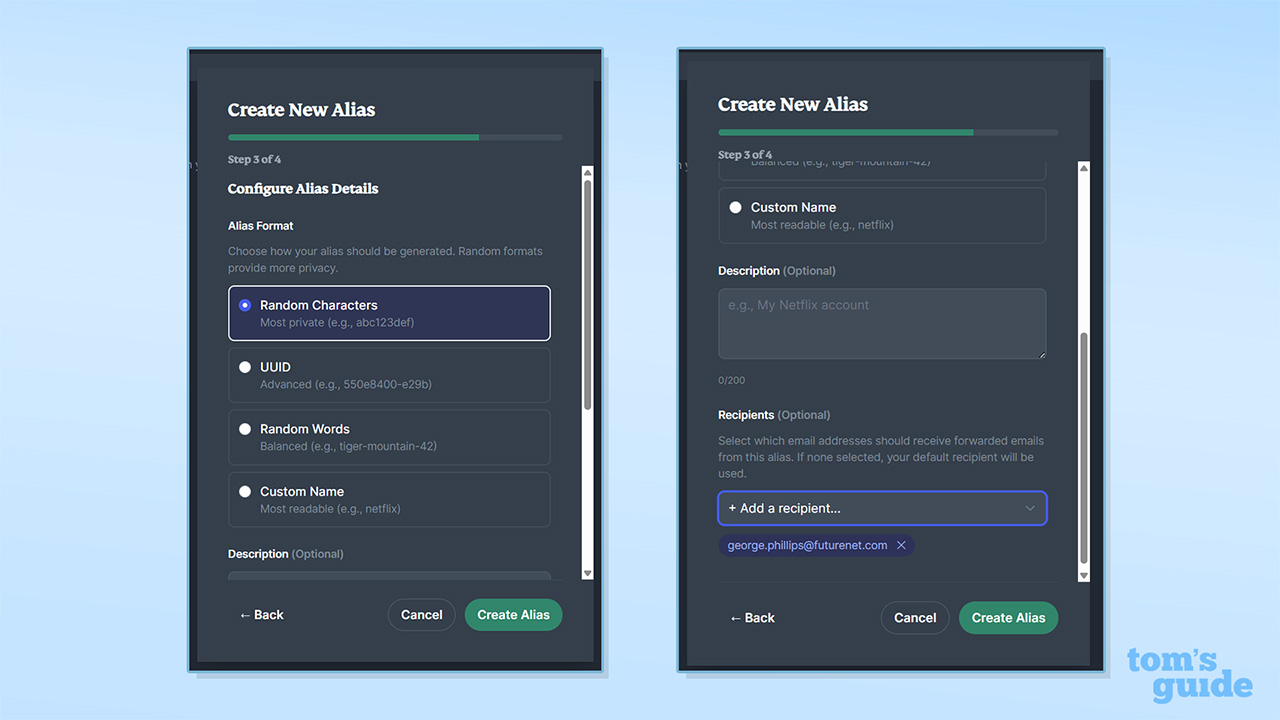ExpressMailGuard alias creation screenshot