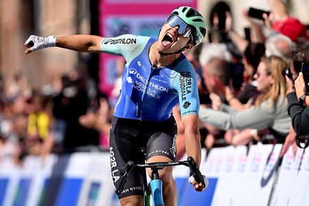 FAMARS FRANCE MAY 16 Pierre Gautherat of France and Team Decathlon AG2R La Mondiale celebrates at finish line as stage winner during the 69th 4 Jours de Dunkerque Grand Prix des Hauts de France 2025 Stage 3 a 1542km stage from Valenciennes to Famars on May 16 2025 in Famars France Photo by Luc ClaessenGetty Images