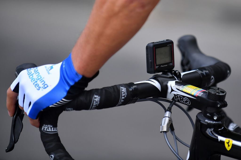 An unusual angle for a power meter head unit for this Novo Nordisk rider