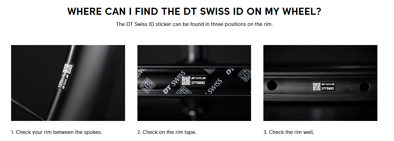 an image showing owners how to find the DT Swiss product ID