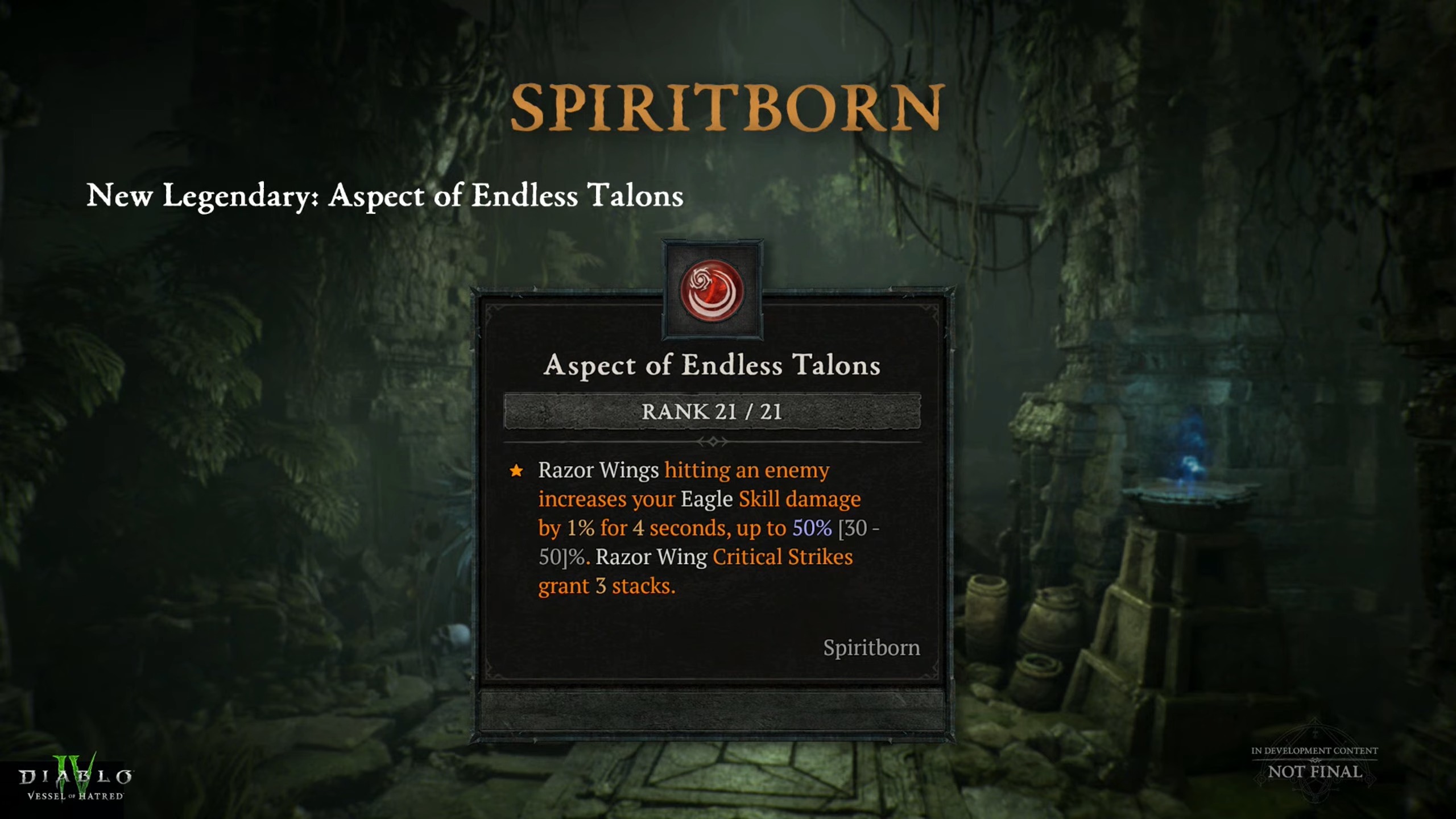 Slides from Diablo 4 campfire shown by developers detailing changes to Spiritborn class