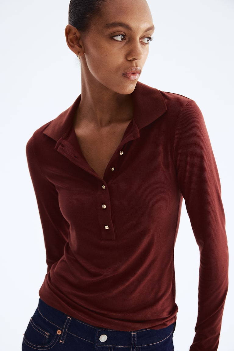 Rib-Knit Polo Shirt
