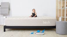 birch mattress lifestyle with baby on bed