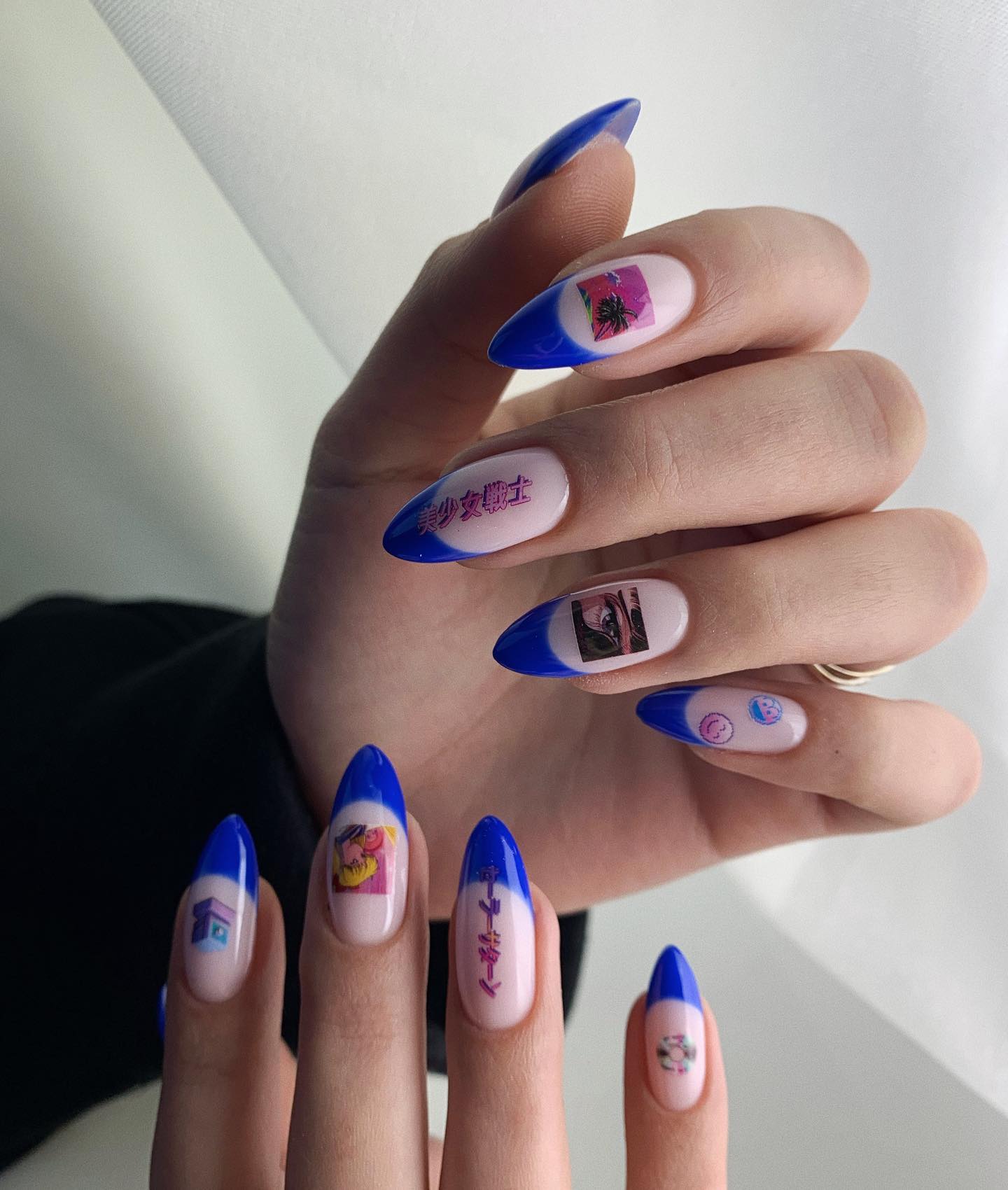 blue French manicures