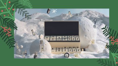 Image of the Jo Malone Advent Calendar 2022 with a festive green frame 