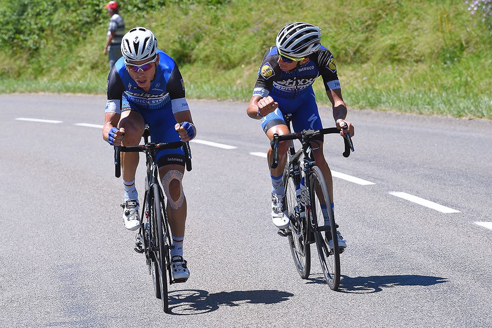 Tony Martin and Julian Alaphilippe in the breakaway during stage 16 of the Tour de France.
