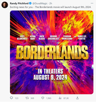 Randy Pitchford on Twitter: "Exciting news for you - The Borderlands movie will launch August 9th, 2024."