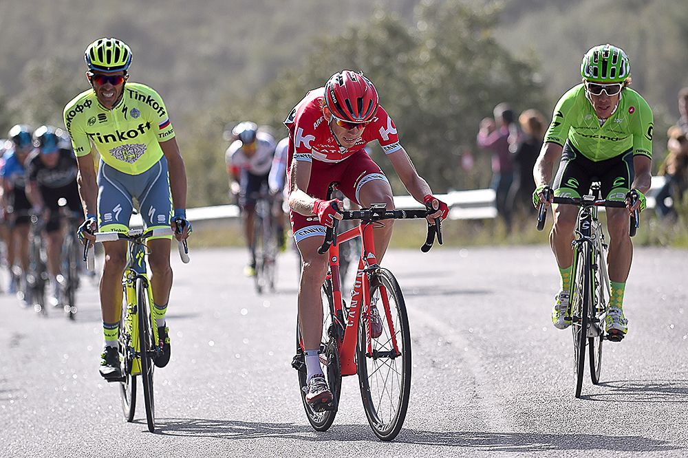 Alberto Contador, Matvey Mamykin and Rigoberto Uran