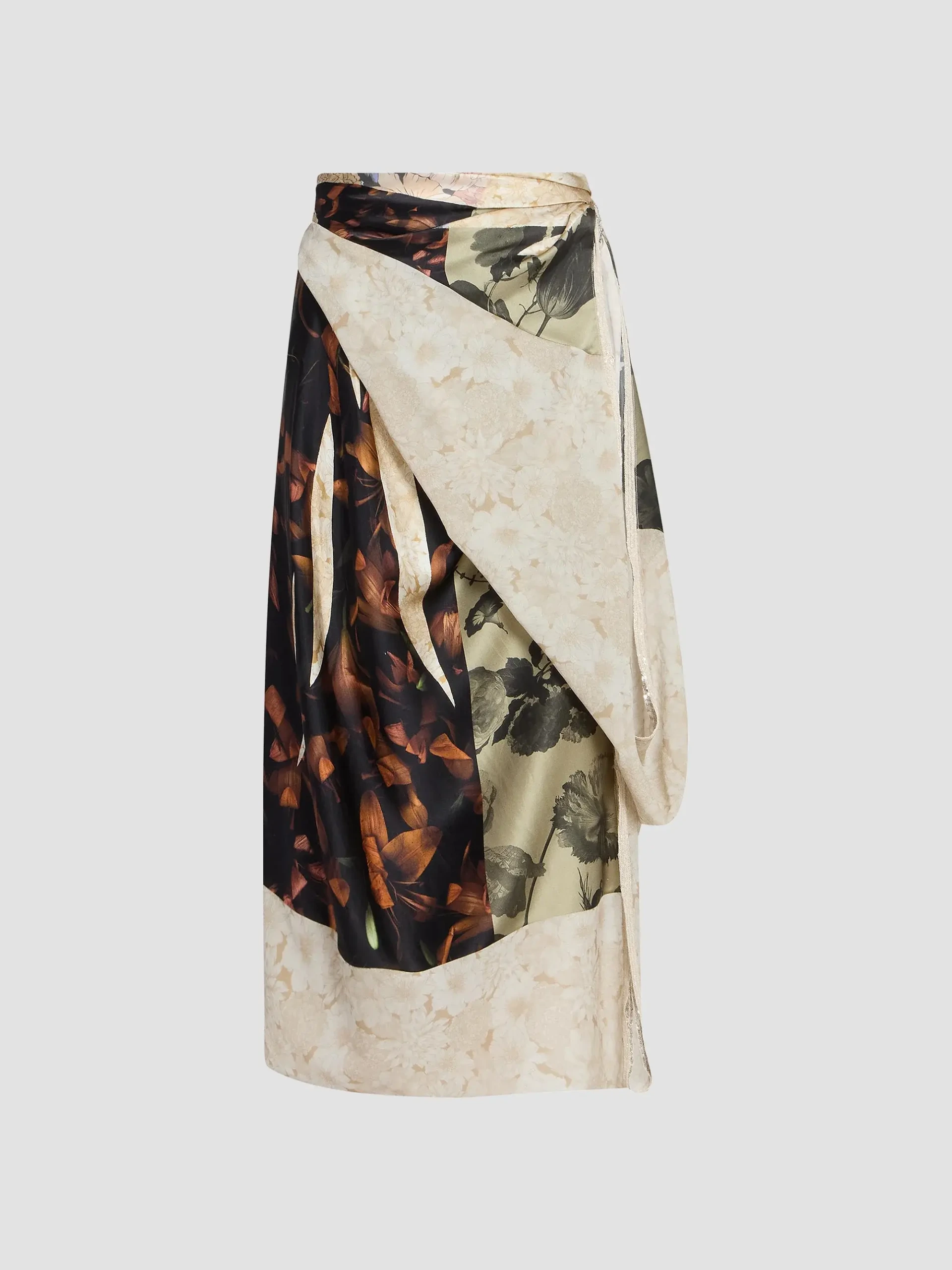 Floral Silk Wrap Midi-Skirt