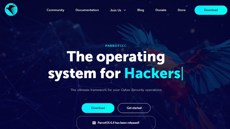 Website screenshot of Parrot OS (July, 2025)