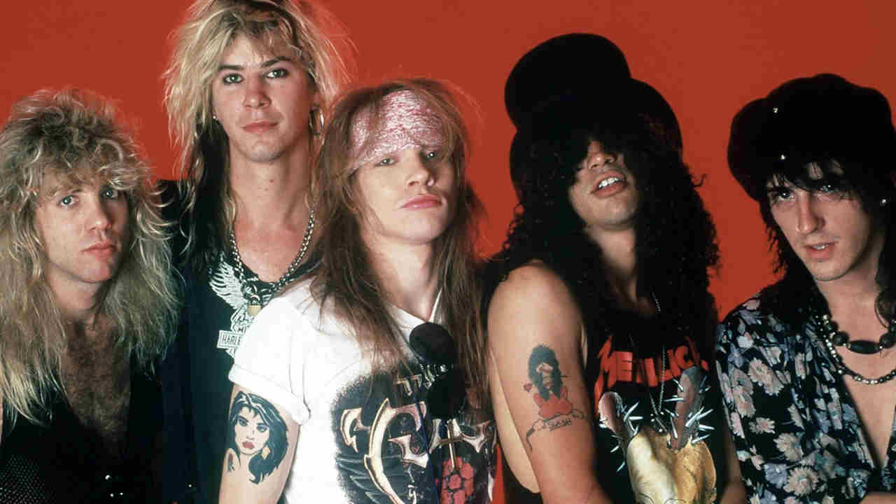 Guns N&amp;rsquo; Roses posing for a photograph in 1988