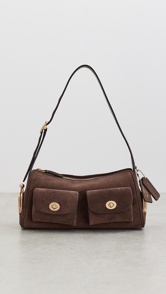 Suede Turn-Lock Haver Shoulder Bag - Dark Chocolate