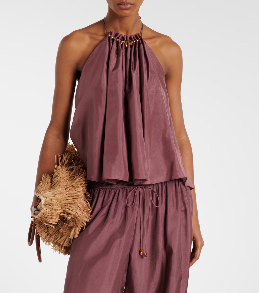Zimmermann, Aster Beaded Halterneck Silk Top