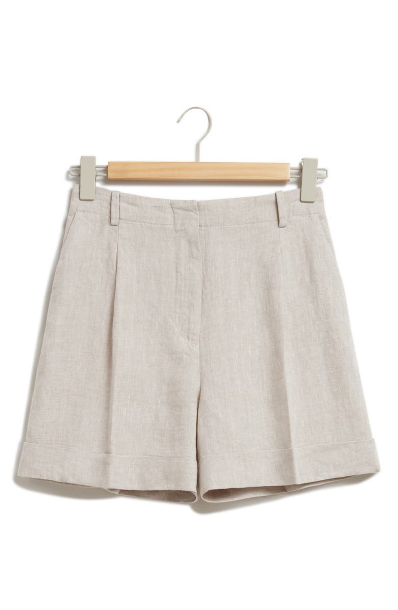 Pleated High Waist Linen Shorts
