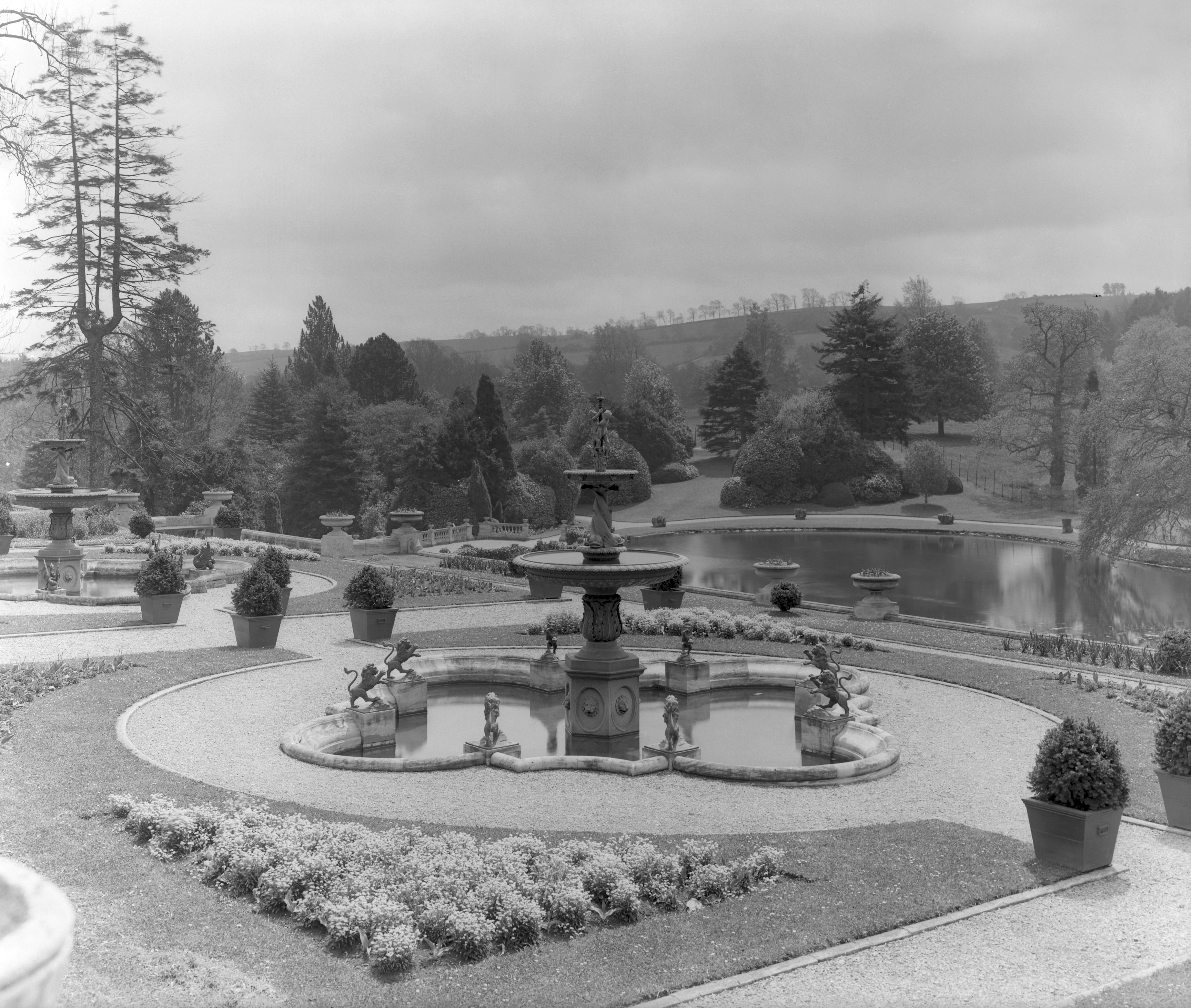 A fountain in the garden at Cowley Manor.