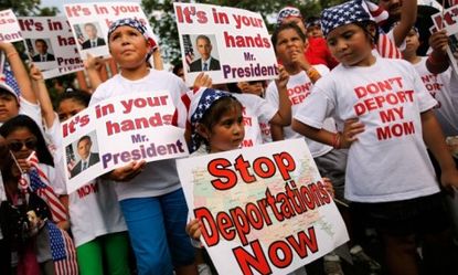 First-generation American children rally on behalf of their undocumented parents in D.C. in July 2010: Obama will talk up immigration reform once again on Tuesday.