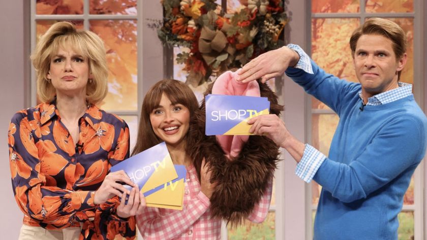 Ashley Padilla, Sabrina Carpenter and Mikey Day in ShopTV sketch in Saturday Night Live Season 51