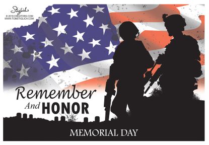 Political Cartoon U.S. Memorial Day remember honor war veterans