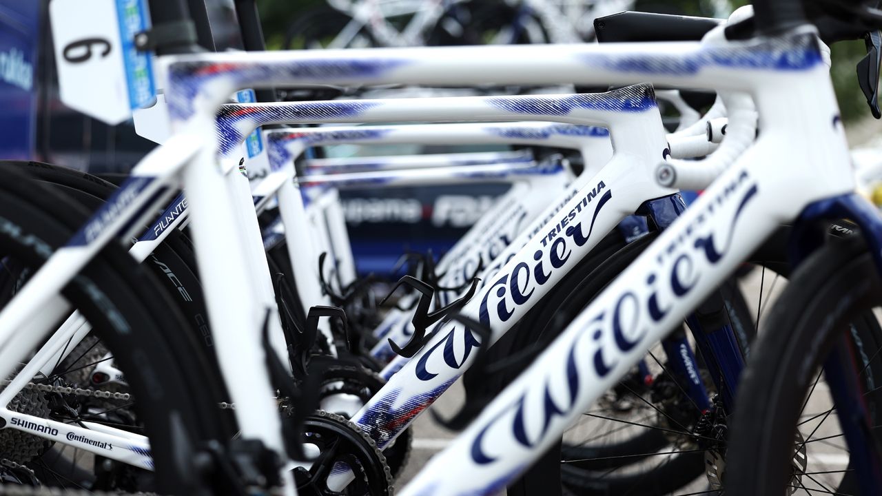 Row of Wilier bike frames lined up