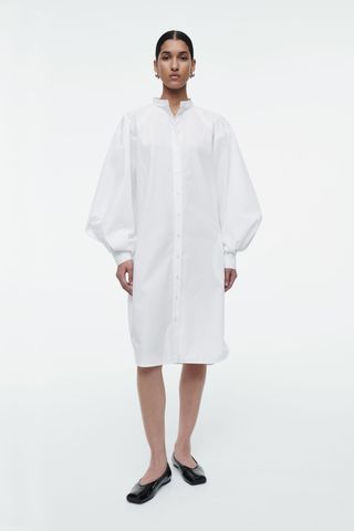 Grandad-Collar Midi Shirt Dress