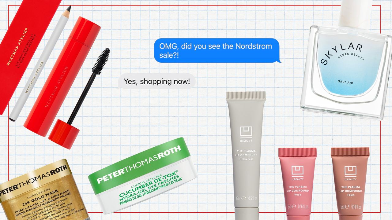 Collage of Nordstrom beauty products.