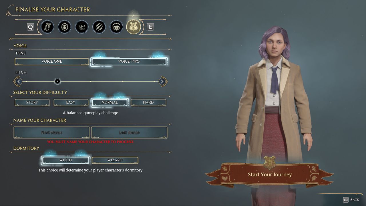 Hogwarts Legacy character customization