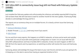 Explanation of Galaxy S23 Ultra Wi-Fi connectivity bug on Reddit