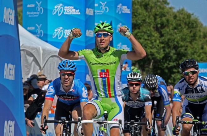 Peter Sagan (Cannondale) wins Stage 3 of the 2013 Tour of California from Michael Matthews (Orica GreenEdge) and Tyler Farrar (Garmin Sharp)