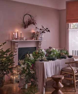 Christmas table setting with flower arrangement