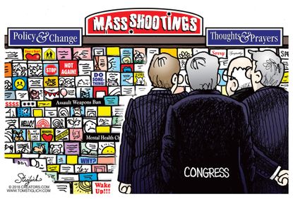 Political cartoon U.S. Gun violence school shooting GOP thoughts and prayers