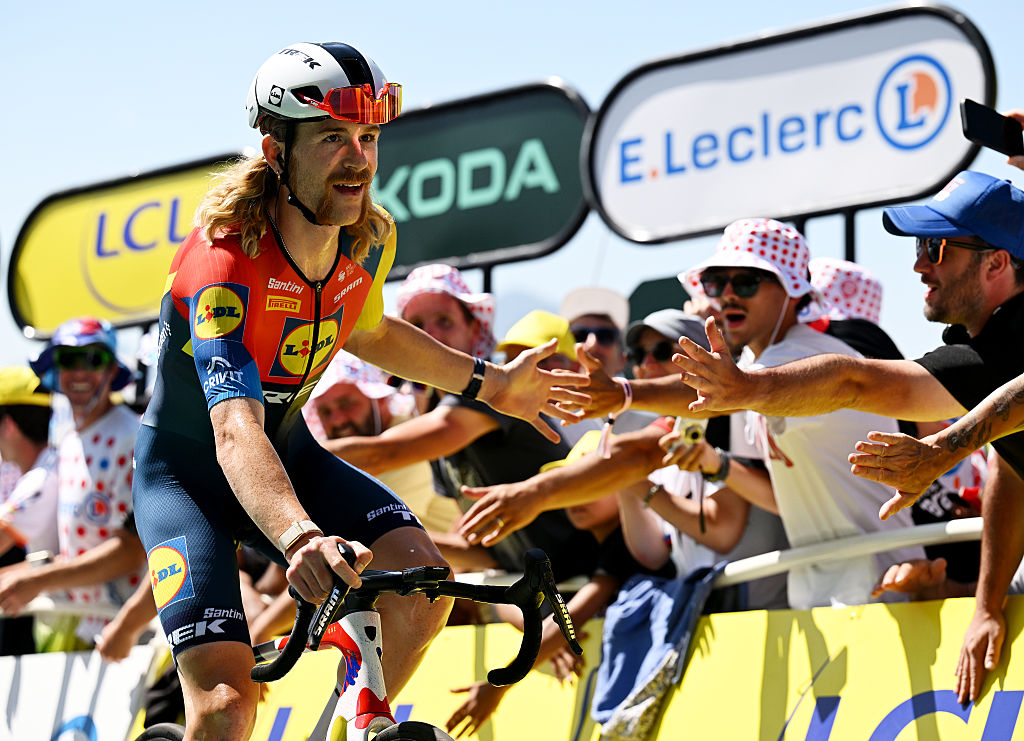 PEYRAGUDES, FRANCE - JULY 18: Quinn Simmons of The United States and Team Lidl - Trek crosses the finish line during the 112th Tour de France 2025, Stage 13 a 10.9km individual time trial stage from Loudenvielle to Peyragudes 1561m / #UCIWT / on July 18, 2025 in Peyragudes, France. (Photo by Tim de Waele/Getty Images)