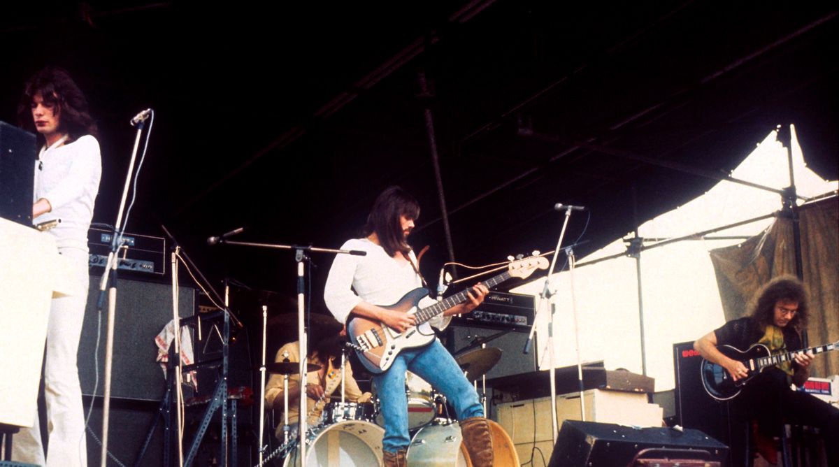 King Crimson perform live on stage at the Hyde Park Free Concert in London on September 4, 1971