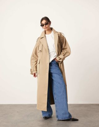 Asos Edition Oversized Pocket Detail Trench Coat in Camel