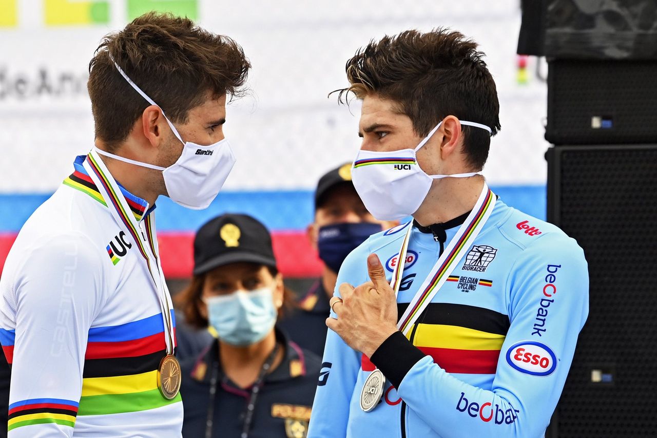 Road World Championships Imola 2020 Men Elite Time Trial Imola Imola 317 km 25092020 Filippo Ganna ITA Team Ineos Wout Van Aert BEL Team Jumbo Visma photo Vincent KalutPNBettiniPhoto2020