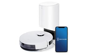 Ecovacs Ozmo N8+ with its base station and a smartphone