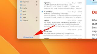 The Undo Send button in the Mail app in macOS Ventura.