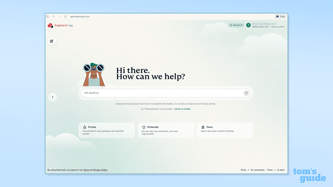 Screenshot of ExpressAI homescreen