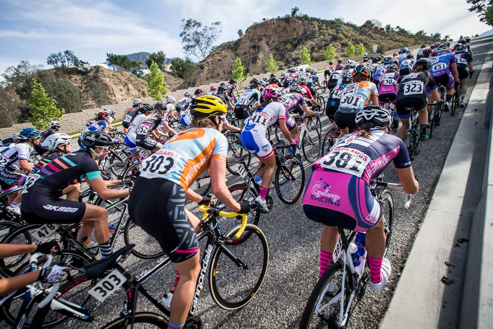 The women on the way up the climb to the finish