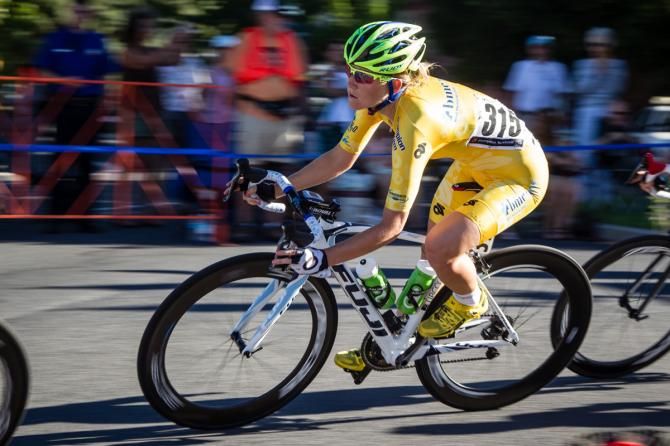 Lauren Stephens (TIBCO) takes a corner in the crit.